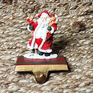 Vintage Hand Painted Santa Christmas Stocking Hanger Holder With Cast Iron Base